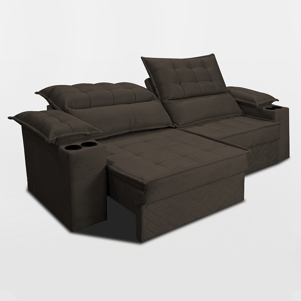 Sofá Retrátil e Reclinável 2,10m Verona com Porta Copos Velupluma Cama inBox