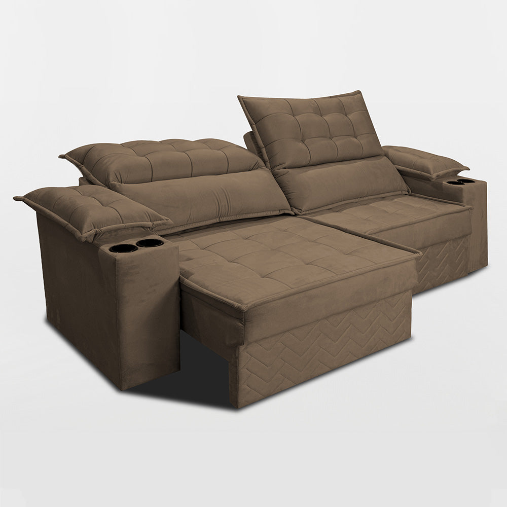 Sofá Retrátil e Reclinável 2,10m Verona com Porta Copos Velupluma Cama inBox