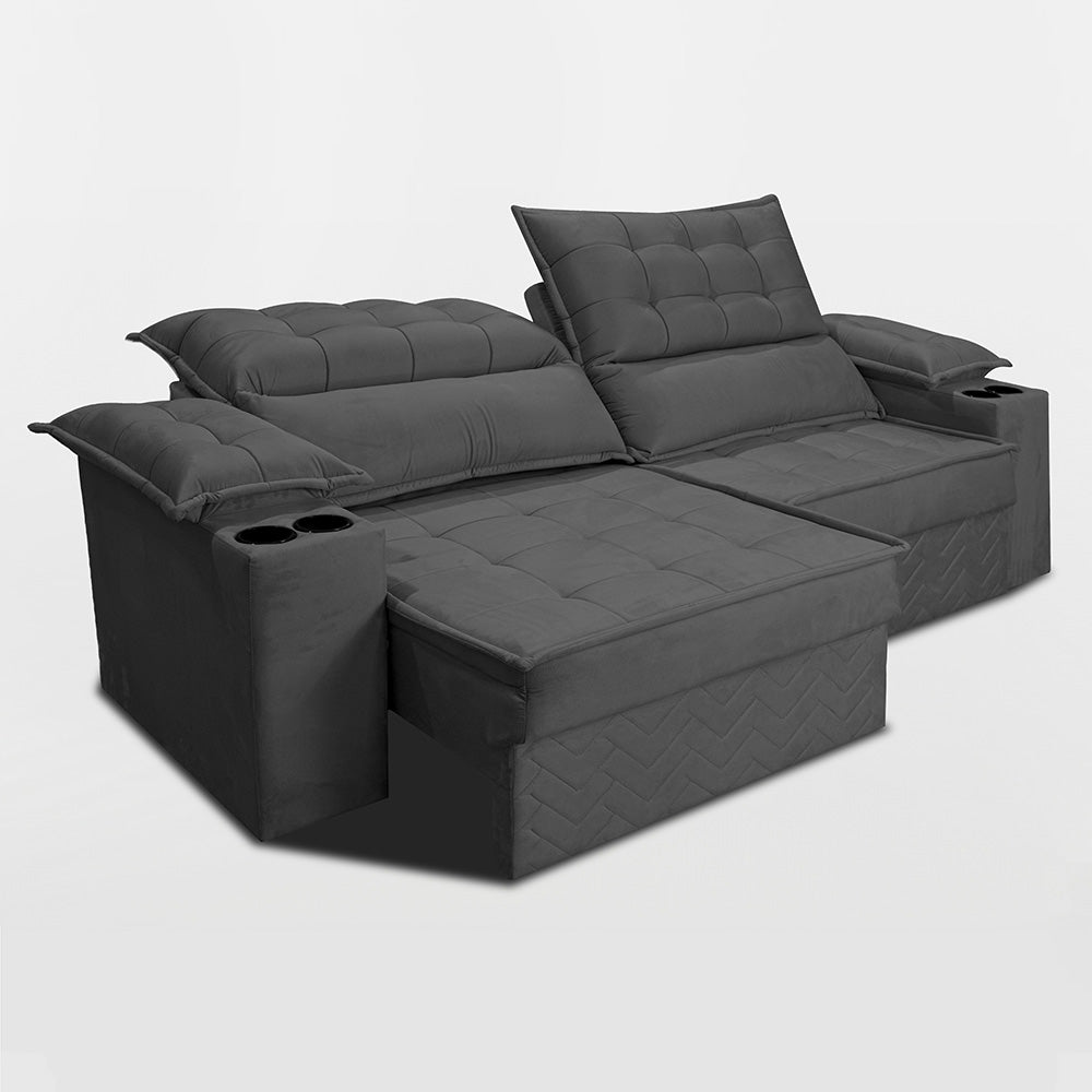Sofá Retrátil e Reclinável 2,10m Verona com Porta Copos Velupluma Cama inBox