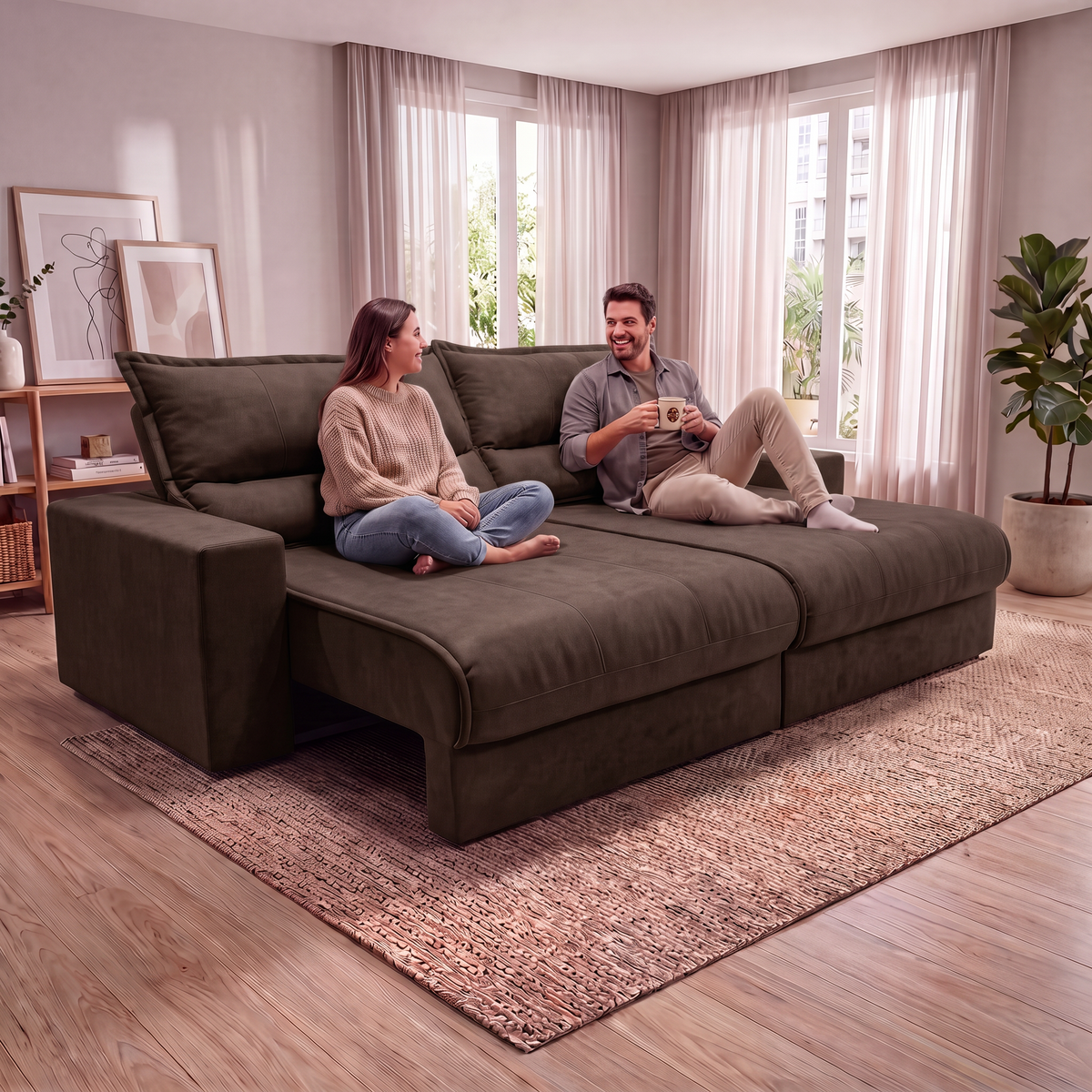 Sofá Retrátil e Reclinável Smart Clean Tecido Velusoft Cama inBox