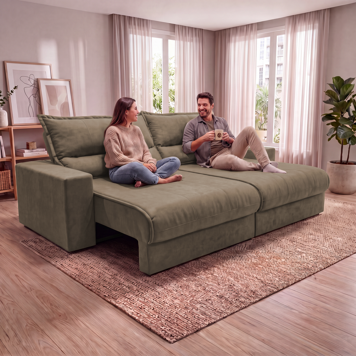 Sofá Retrátil e Reclinável Smart Clean Tecido Velusoft Cama inBox