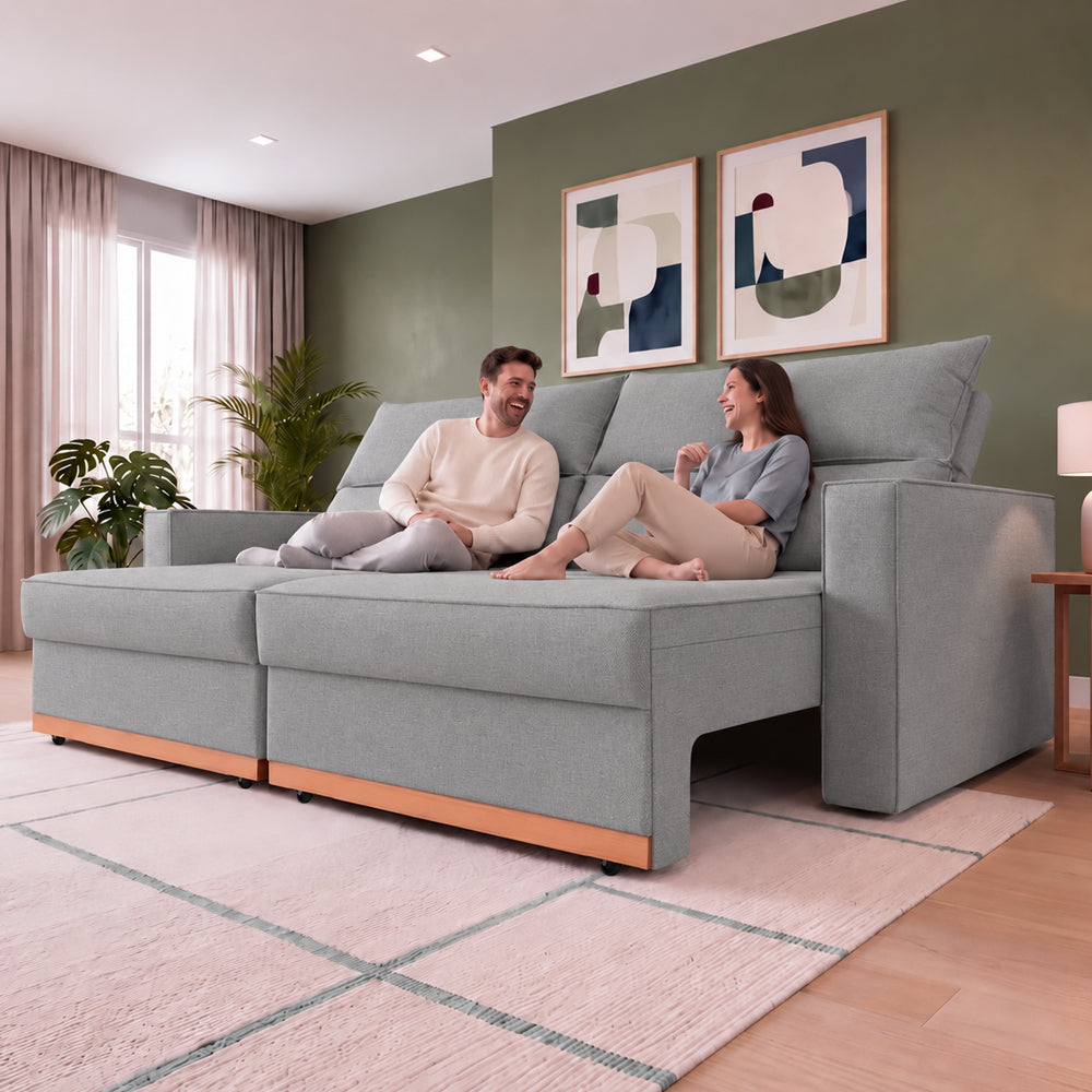 Sofá Retrátil e Reclinável Toronto com Espuma D33 Linho Cama inBox
