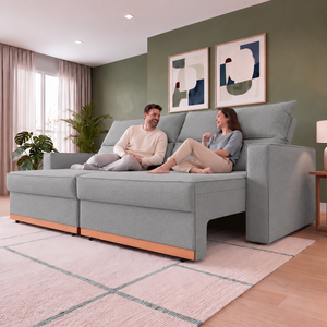 Sofá Retrátil e Reclinável Toronto com Espuma D33 Linho Cama inBox