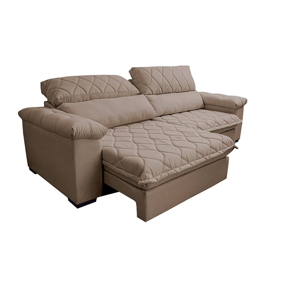 Sofá Retrátil e Reclinável Molas Ensacadas Cama inBox Big Home com Bordado 3D Linho