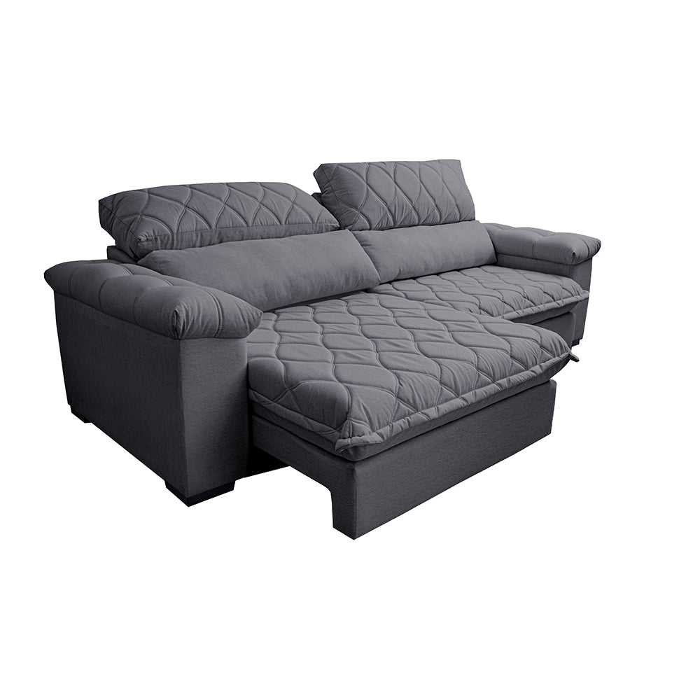 Sofá Retrátil e Reclinável Molas Ensacadas Cama inBox Big Home com Bordado 3D Linho