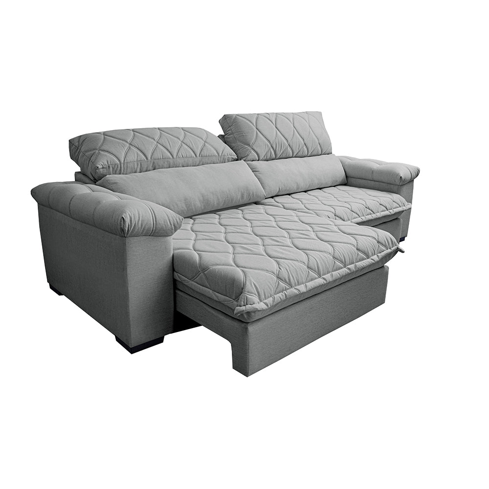 Sofá Retrátil e Reclinável Molas Ensacadas Cama inBox Big Home com Bordado 3D Linho