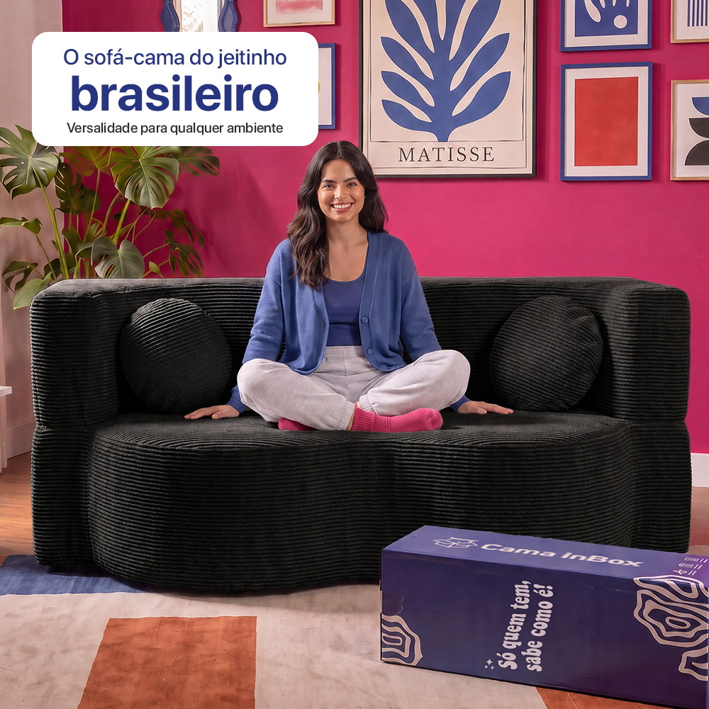 Sofá Cama Bolge Xpand Tech A Vácuo Velourê Cama inBox