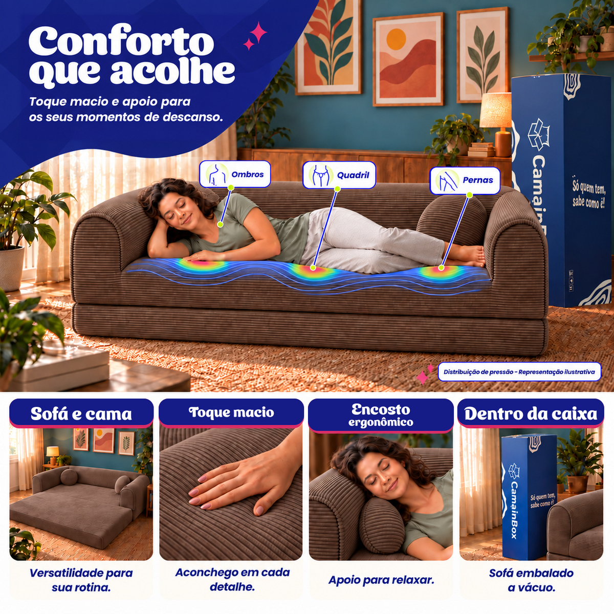 Sofá Cama Cotton Xpand Tech a Vácuo Velourê Cama inBox