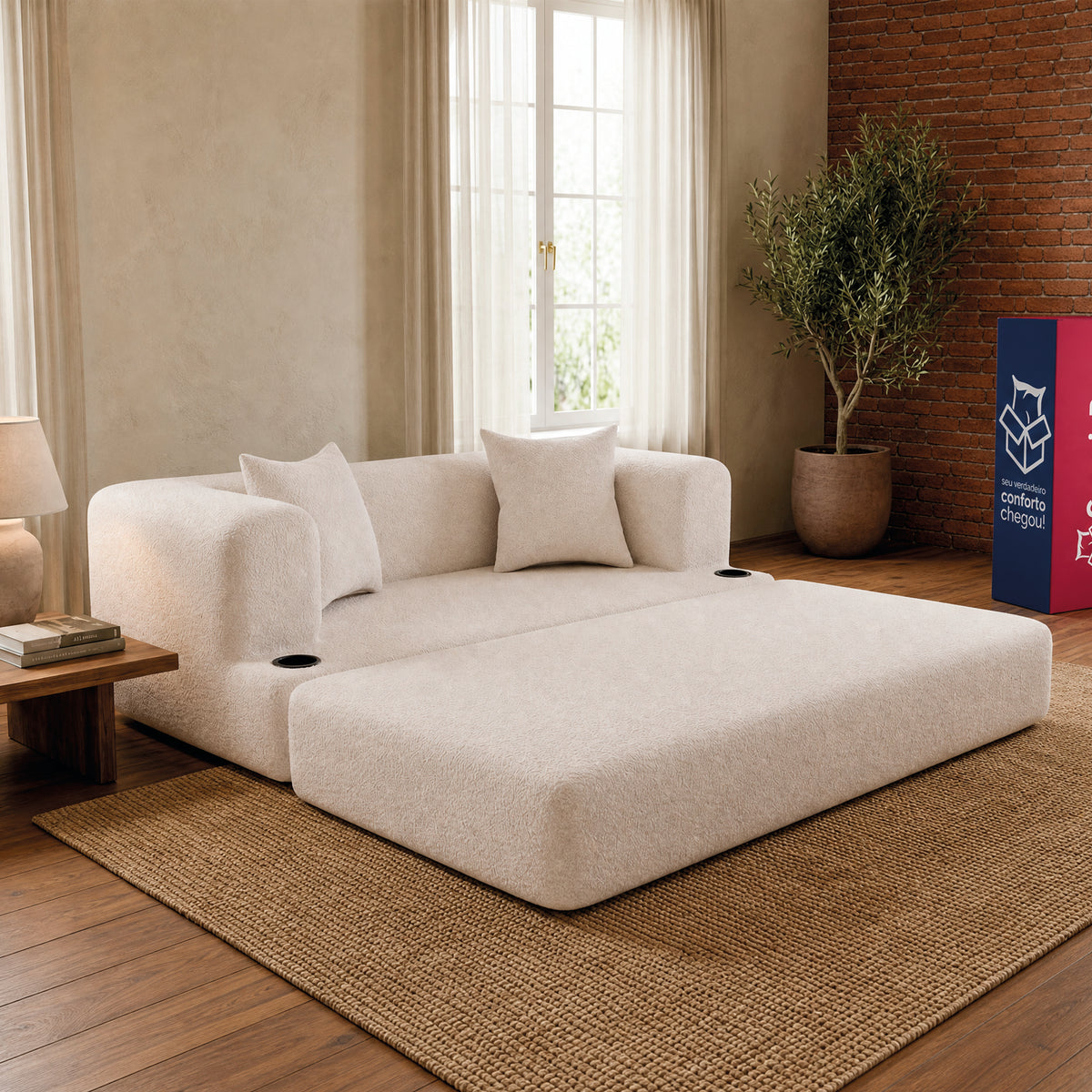 Sofá Cama Muna Xpand Tech Tecido Bouclê Cama inBox