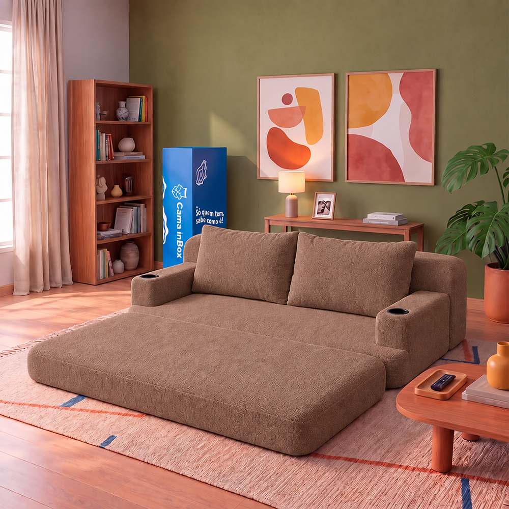 Sofá Cama Nami Xpand Tech a Vácuo Bouclê Cama inBox