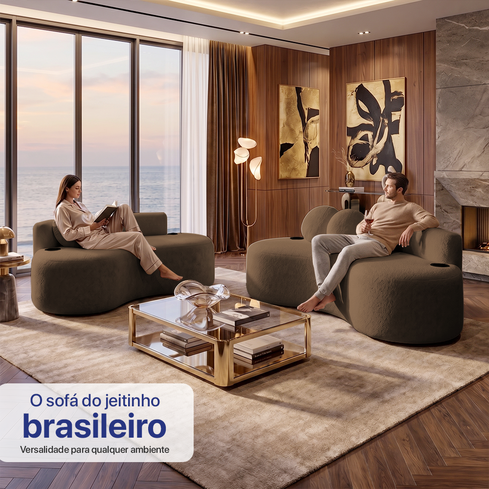 Conjunto de Sofá 3 e 2 Lugares Veda Xpand Tech Tecido bouclê Cama inBox