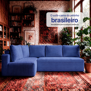 Sofá de Canto Modular Vibe Esquerdo 2,70m x 1,70m Xpand Tech Tecido Velourê Cama inBox