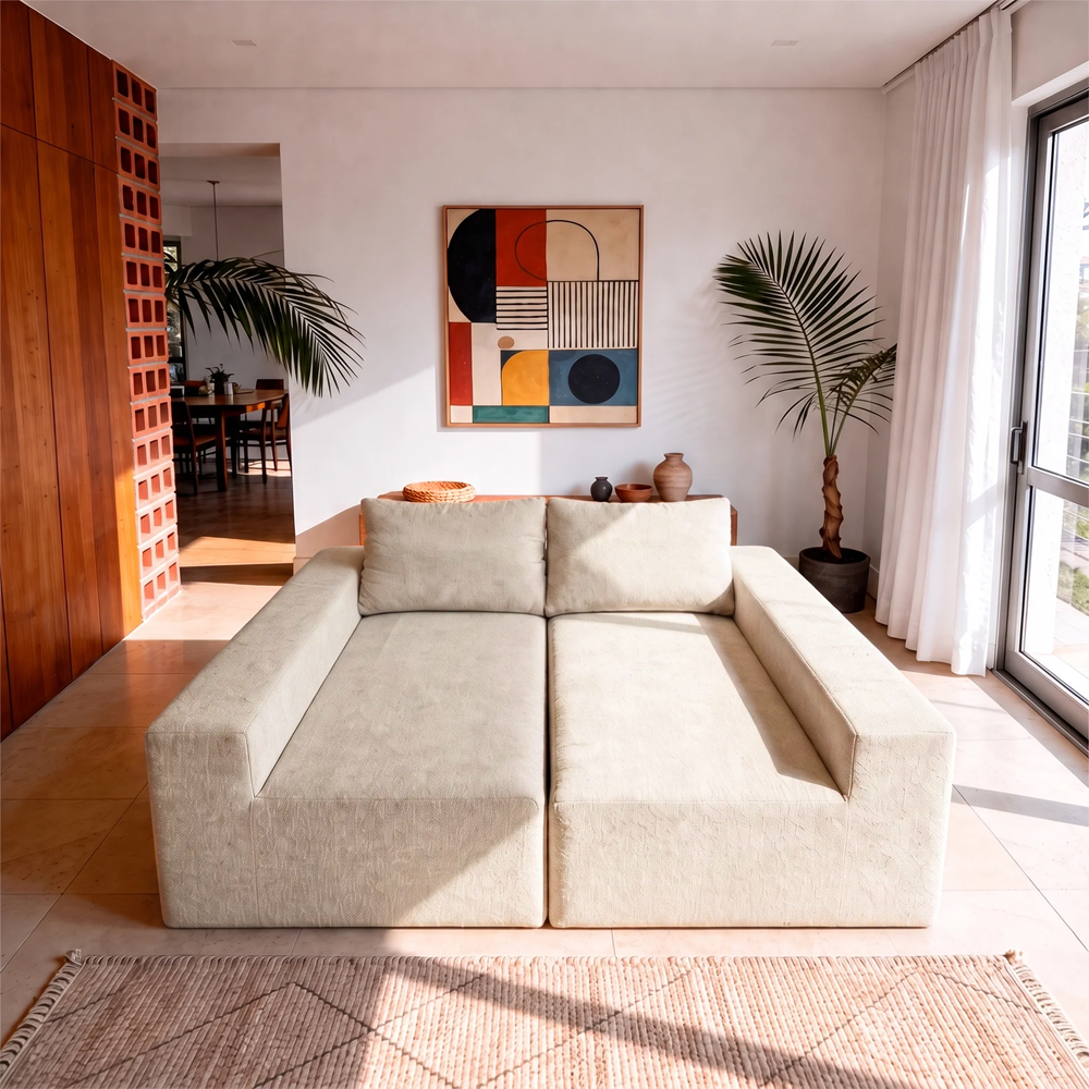Sofá de Canto Vibe Direito 2,70 x 1,70 BoostTech Bouclê Cama inBox