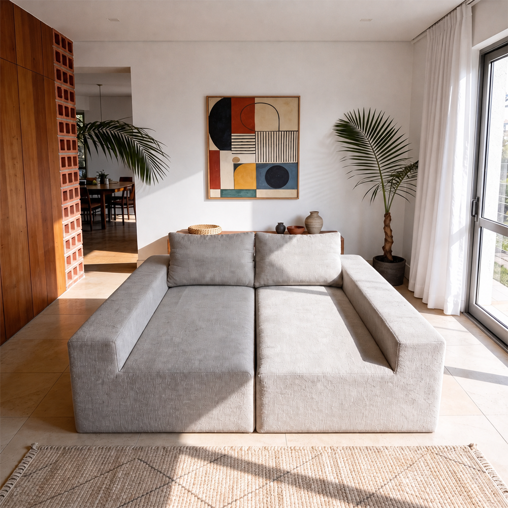 Sofá de Canto Vibe Direito 2,70 x 1,70 BoostTech Bouclê Cama inBox