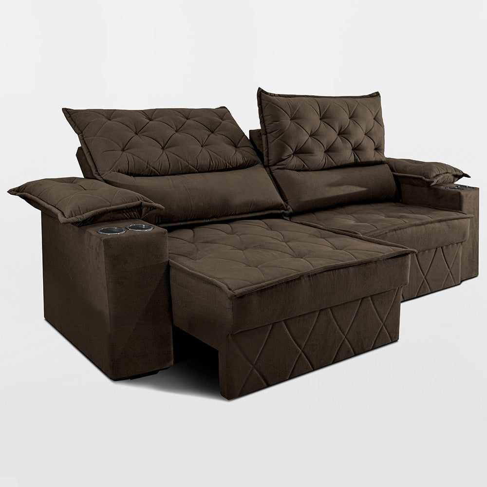 Sofá Retrátil e Reclinável com Porta Copos e Molas Cosmos Velusoft Cama inBox