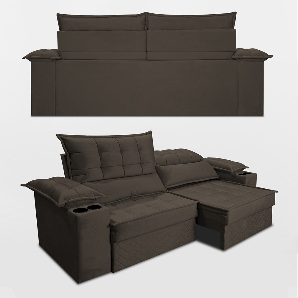 Sofá Retrátil e Reclinável 2,10m Verona com Porta Copos Velupluma Cama inBox