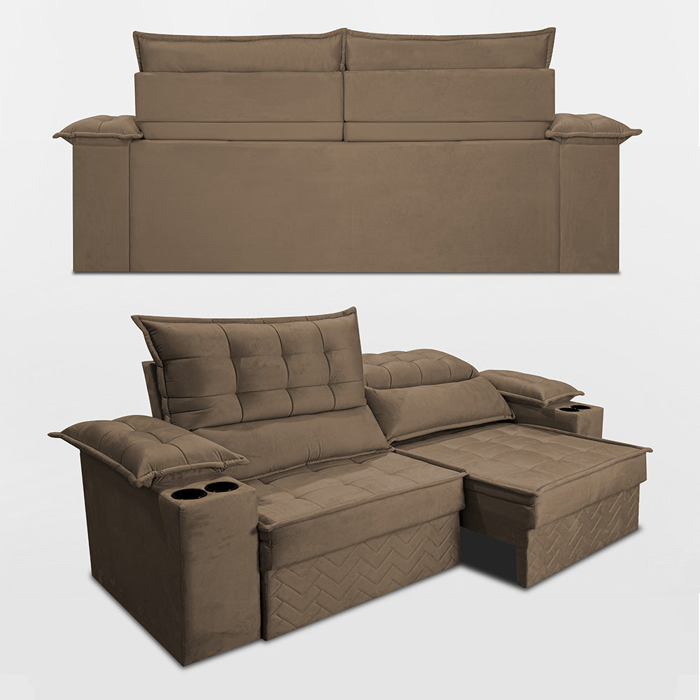 Sofá Retrátil e Reclinável 2,10m Verona com Porta Copos Velupluma Cama inBox