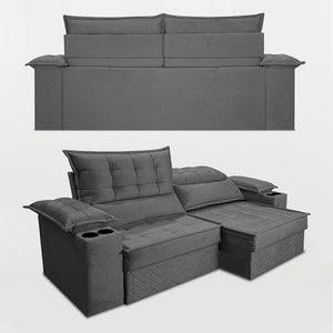 Sofá Retrátil e Reclinável 2,10m Verona com Porta Copos Velupluma Cama inBox