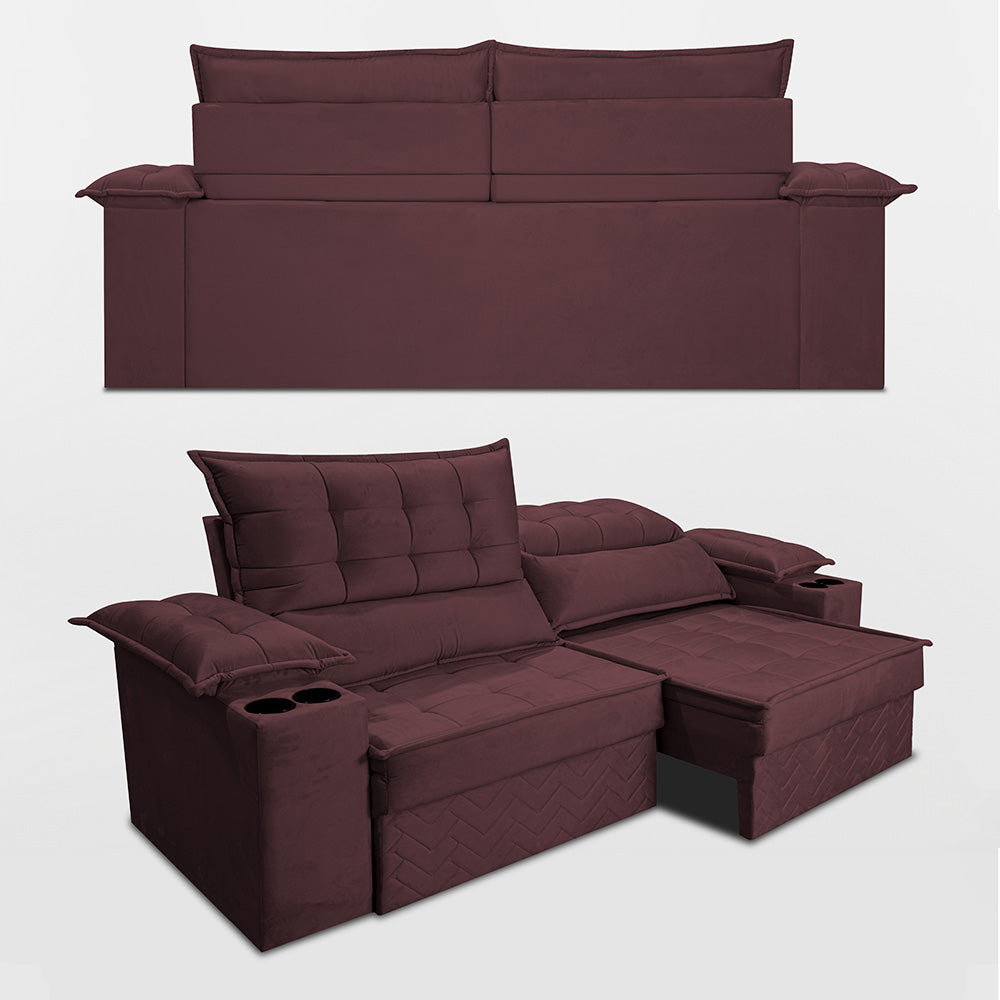 Sofá Retrátil e Reclinável 2,10m Verona com Porta Copos Velupluma Cama inBox