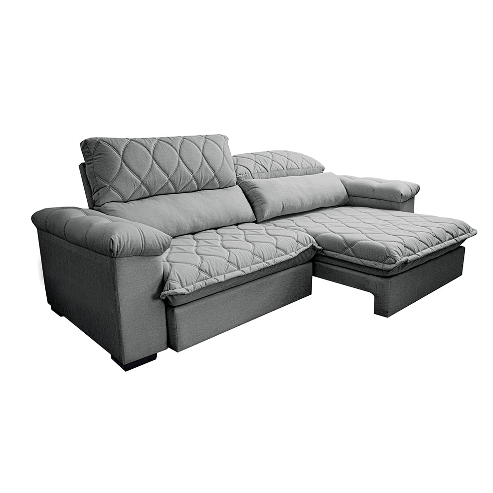Sofá Retrátil e Reclinável Molas Ensacadas Cama inBox Big Home com Bordado 3D Linho