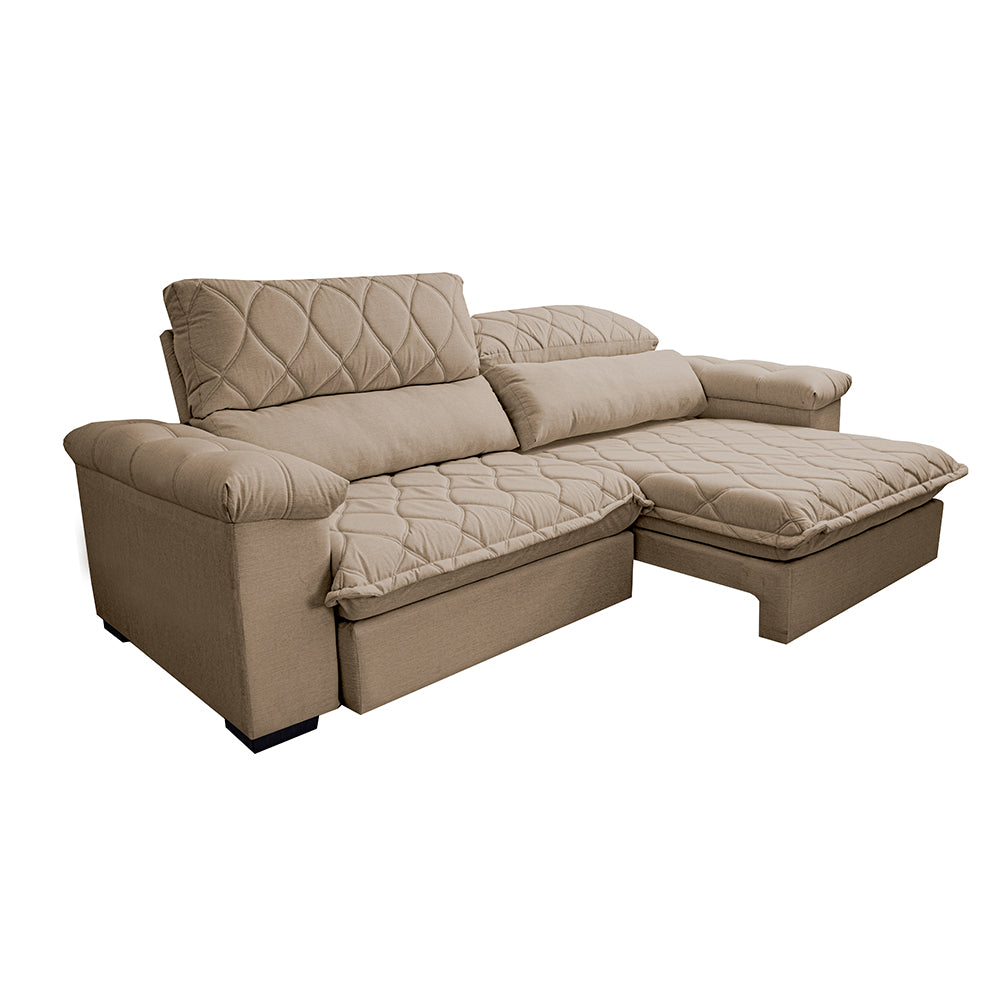 Sofá Retrátil e Reclinável Molas Ensacadas Cama inBox Big Home com Bordado 3D Linho