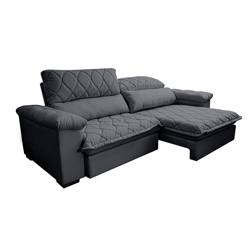 Sofá Retrátil e Reclinável Molas Ensacadas Cama inBox Big Home com Bordado 3D Linho