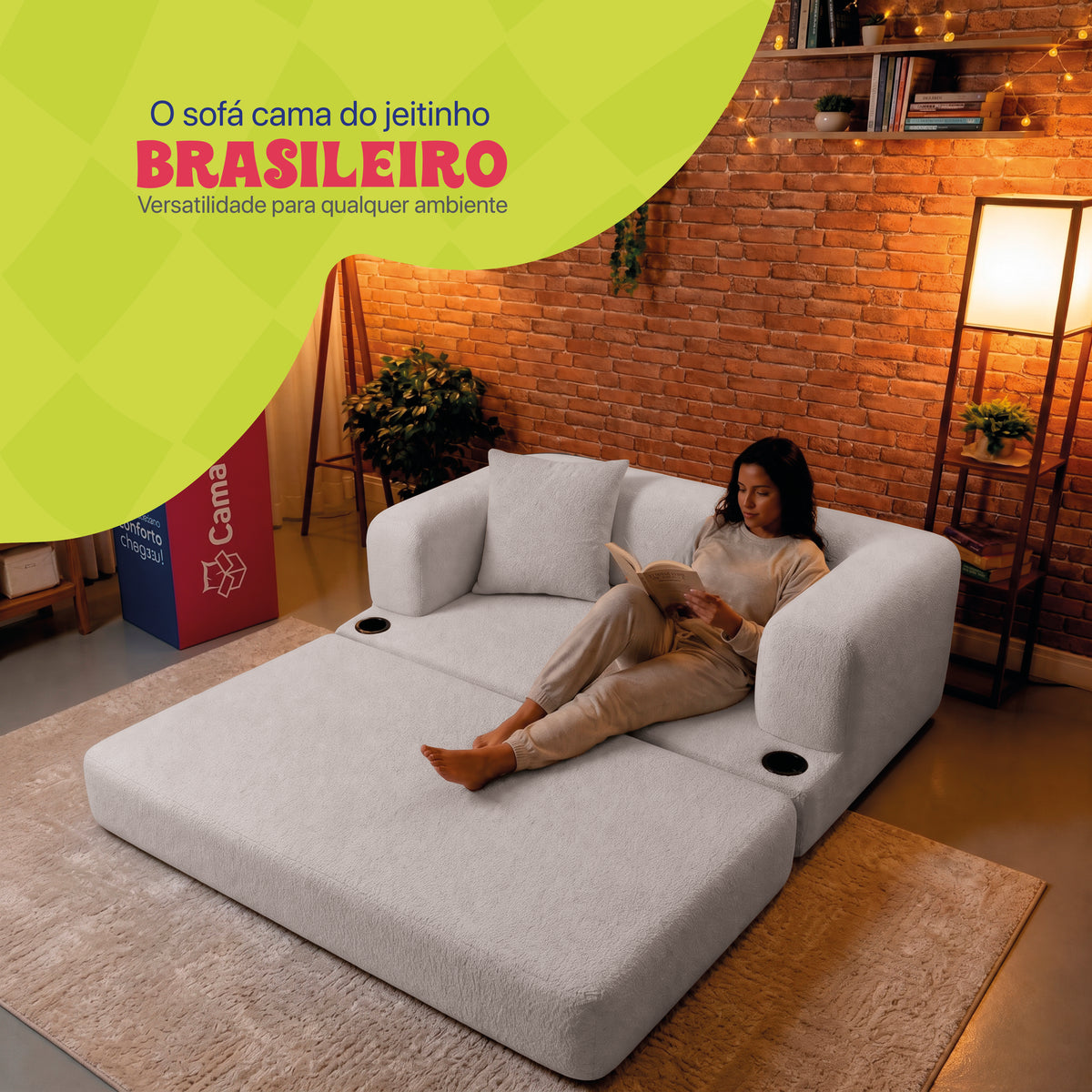 Sofá Cama Muna Xpand Tech Tecido Bouclê Cama inBox