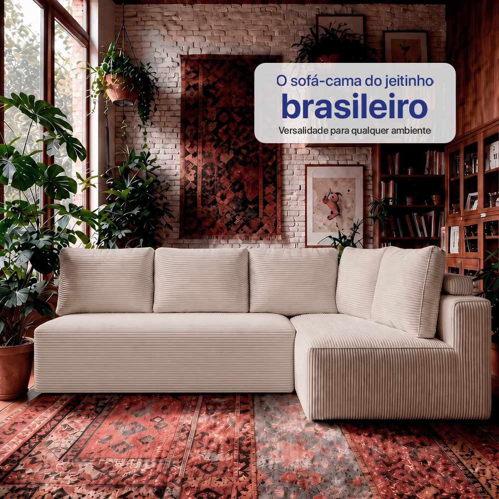 Sofá de Canto Modular Vibe Direito 2,70m x 1,70m Xpand Tech Tecido Velourê Cama inBox