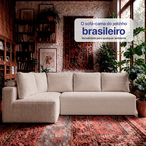 Sofá de Canto Modular Vibe Esquerdo 2,70m x 1,70m Xpand Tech Tecido Velourê Cama inBox