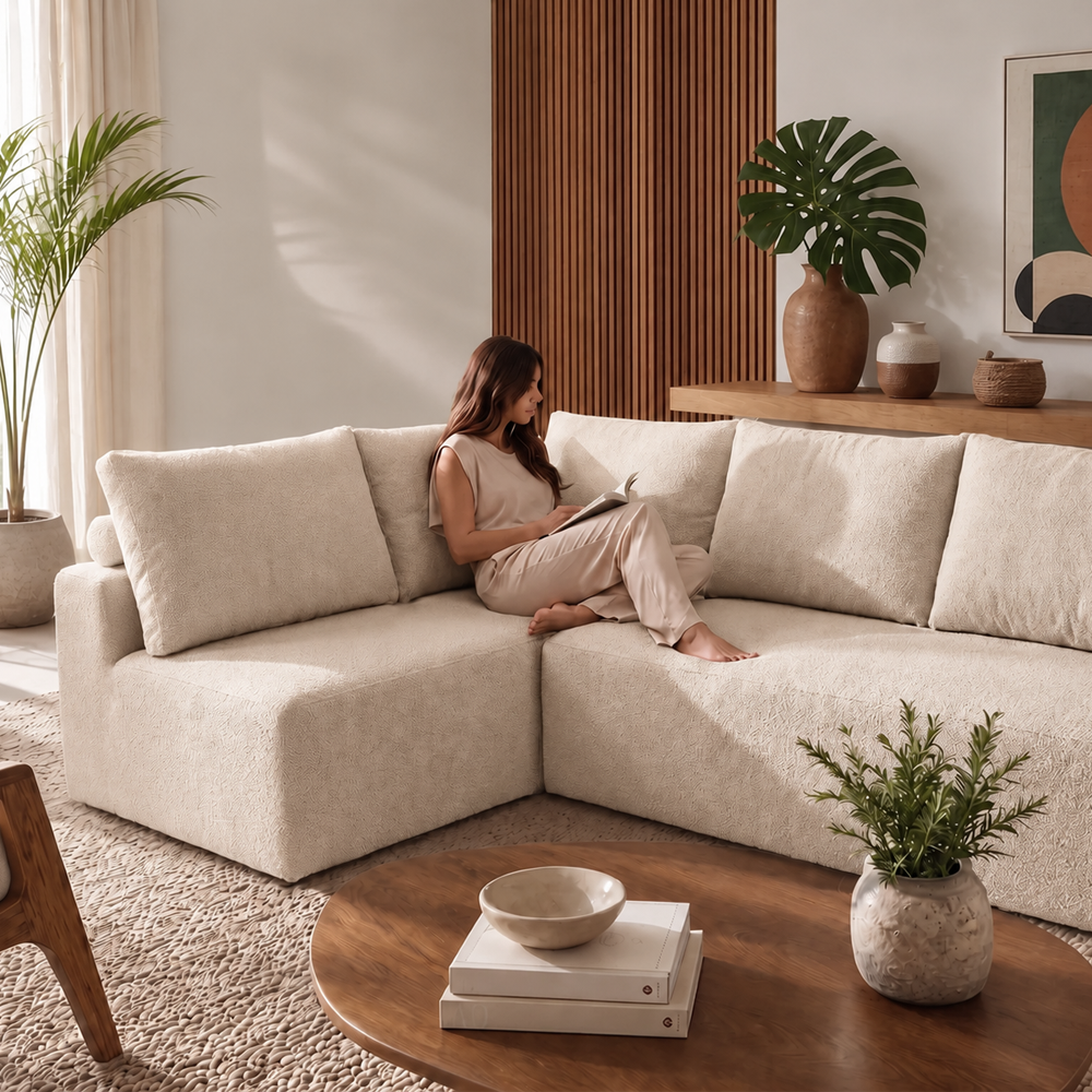 Sofá de Canto Vibe Esquerdo 2,70 x 1,70 BoostTech Bouclê Cama inBox