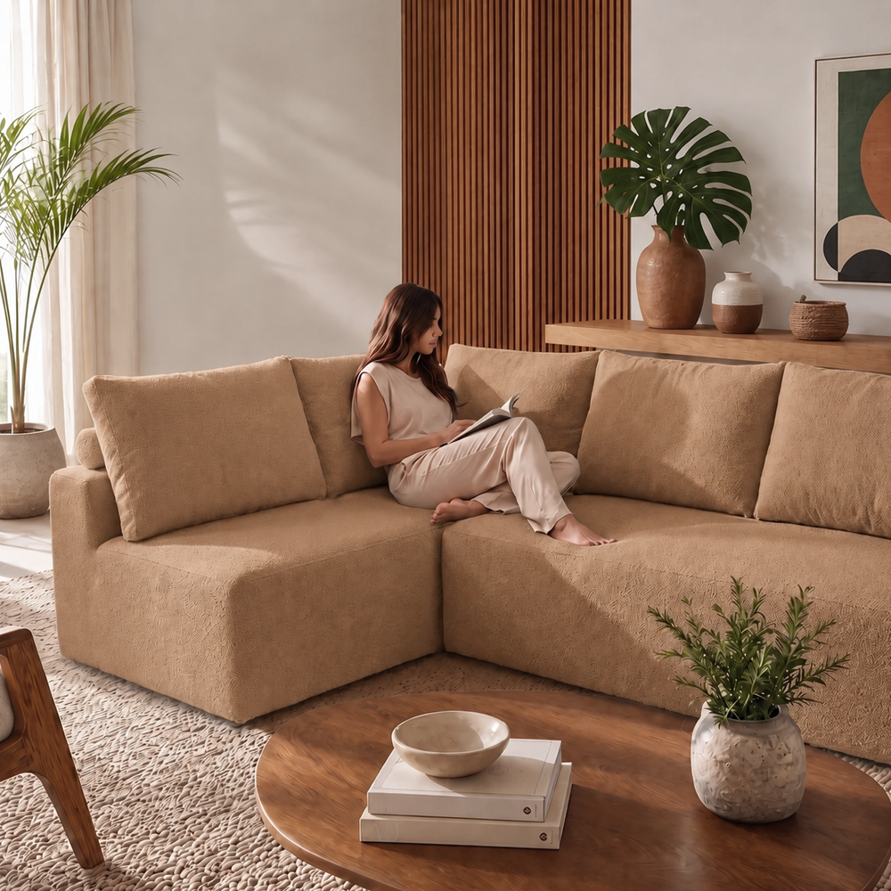 Sofá de Canto Vibe Esquerdo 2,70 x 1,70 BoostTech Bouclê Cama inBox