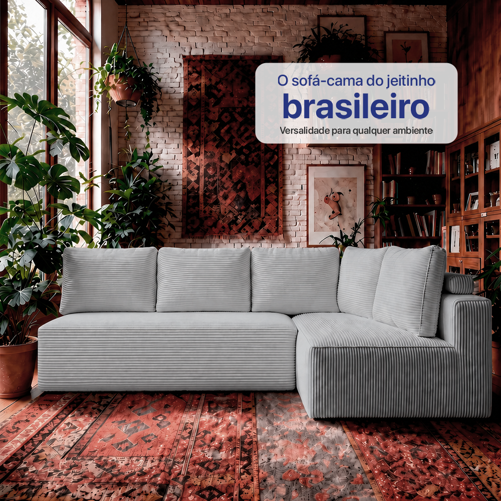 Sofá de Canto Modular Vibe Direito 2,70m x 1,70m Xpand Tech Tecido Velourê Cama inBox