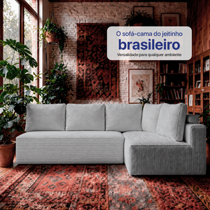 Sofá de Canto Modular Vibe Direito 2,70m x 1,70m Xpand Tech Tecido Velourê Cama inBox