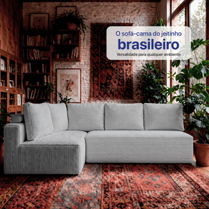 Sofá de Canto Modular Vibe Esquerdo 2,70m x 1,70m Xpand Tech Tecido Velourê Cama inBox