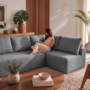Sofá de Canto Vibe Direito 2,70 x 1,70 BoostTech Bouclê Cama inBox