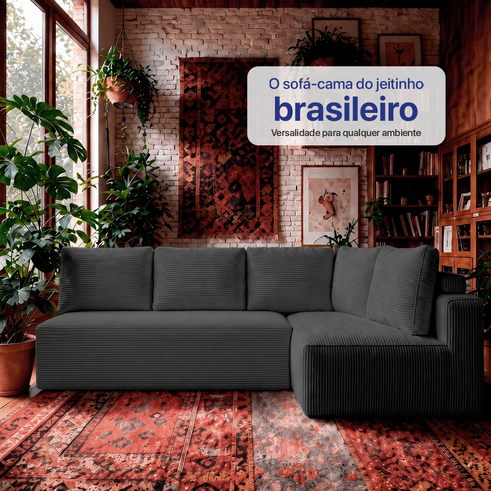 Sofá de Canto Modular Vibe Direito 2,70m x 1,70m Xpand Tech Tecido Velourê Cama inBox