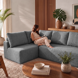 Sofá de Canto Vibe Esquerdo 2,70 x 1,70 BoostTech Bouclê Cama inBox