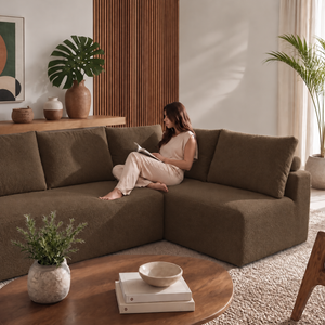 Sofá de Canto Vibe Direito 2,70 x 1,70 BoostTech Bouclê Cama inBox