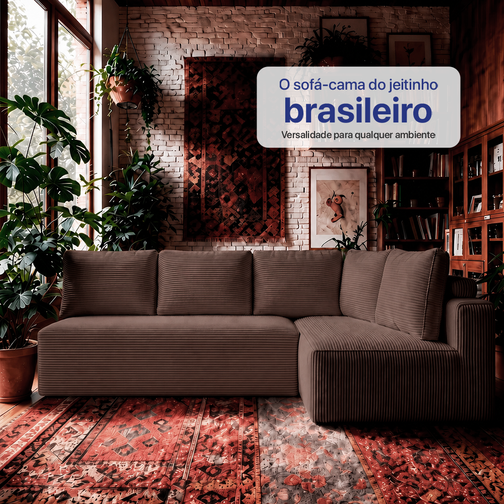 Sofá de Canto Modular Vibe Direito 2,70m x 1,70m Xpand Tech Tecido Velourê Cama inBox