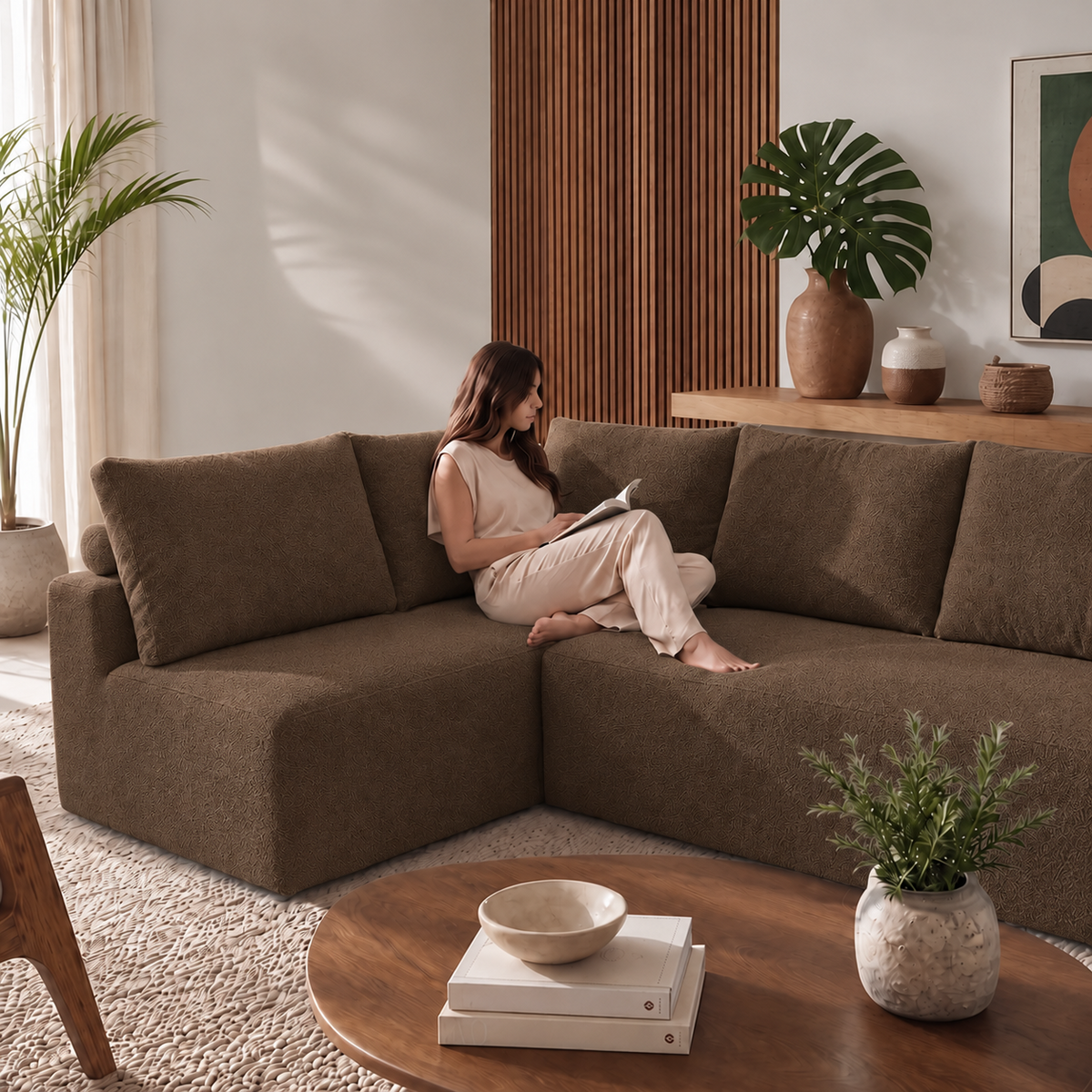 Sofá de Canto Vibe Esquerdo 2,70 x 1,70 BoostTech Bouclê Cama inBox
