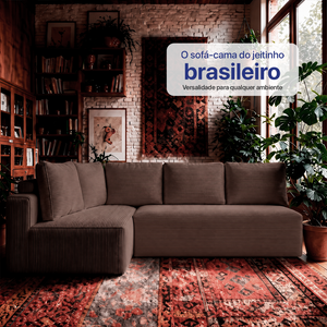 Sofá de Canto Modular Vibe Esquerdo 2,70m x 1,70m Xpand Tech Tecido Velourê Cama inBox