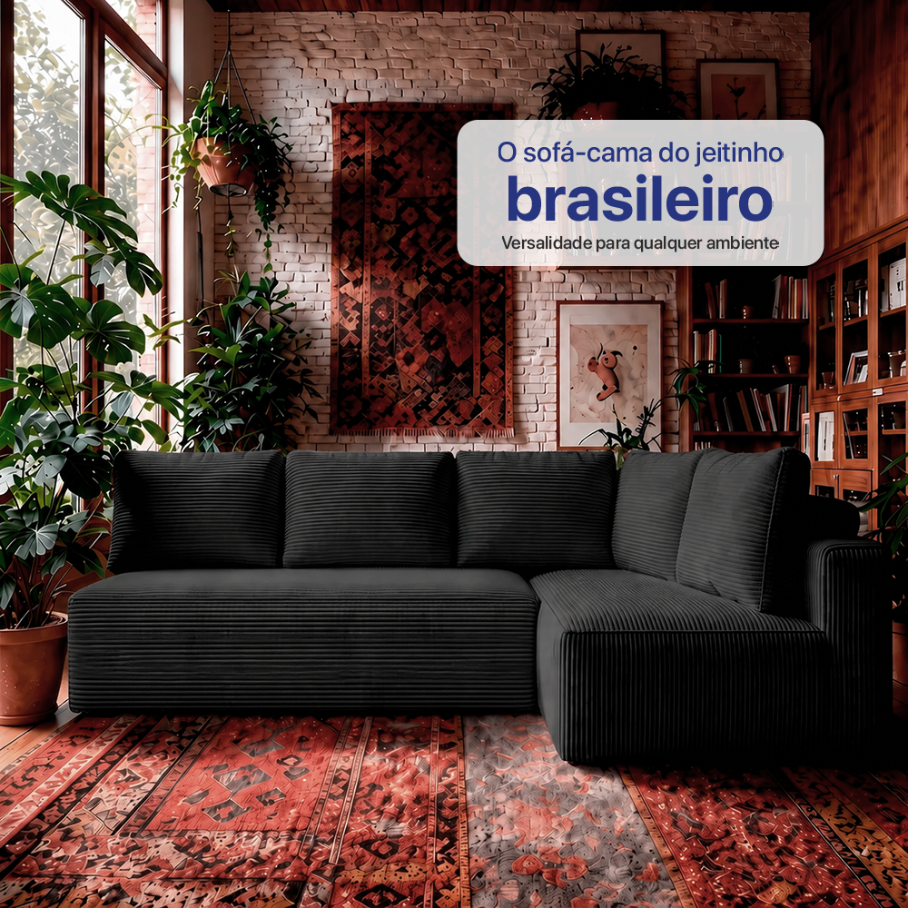 Sofá de Canto Modular Vibe Direito 2,70m x 1,70m Xpand Tech Tecido Velourê Cama inBox