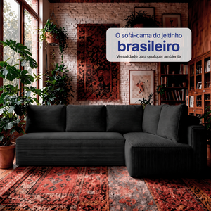 Sofá de Canto Modular Vibe Direito 2,70m x 1,70m Xpand Tech Tecido Velourê Cama inBox