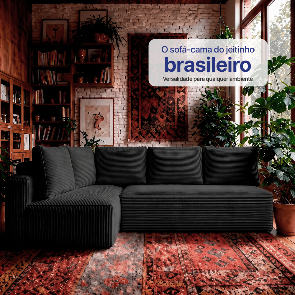 Sofá de Canto Modular Vibe Esquerdo 2,70m x 1,70m Xpand Tech Tecido Velourê Cama inBox