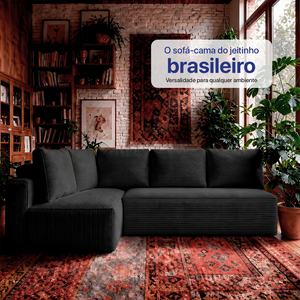 Sofá de Canto Modular Vibe Esquerdo 2,70m x 1,70m Xpand Tech Tecido Velourê Cama inBox