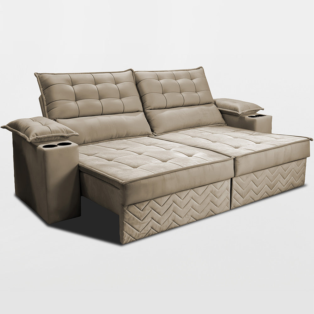 Sofá Retrátil e Reclinável 2,10m Verona com Porta Copos Velupluma Cama inBox