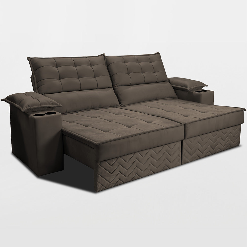 Sofá Retrátil e Reclinável 2,10m Verona com Porta Copos Velupluma Cama inBox