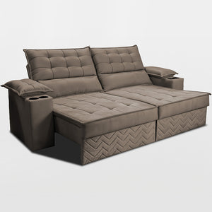 Sofá Retrátil e Reclinável 2,10m Verona com Porta Copos Velupluma Cama inBox