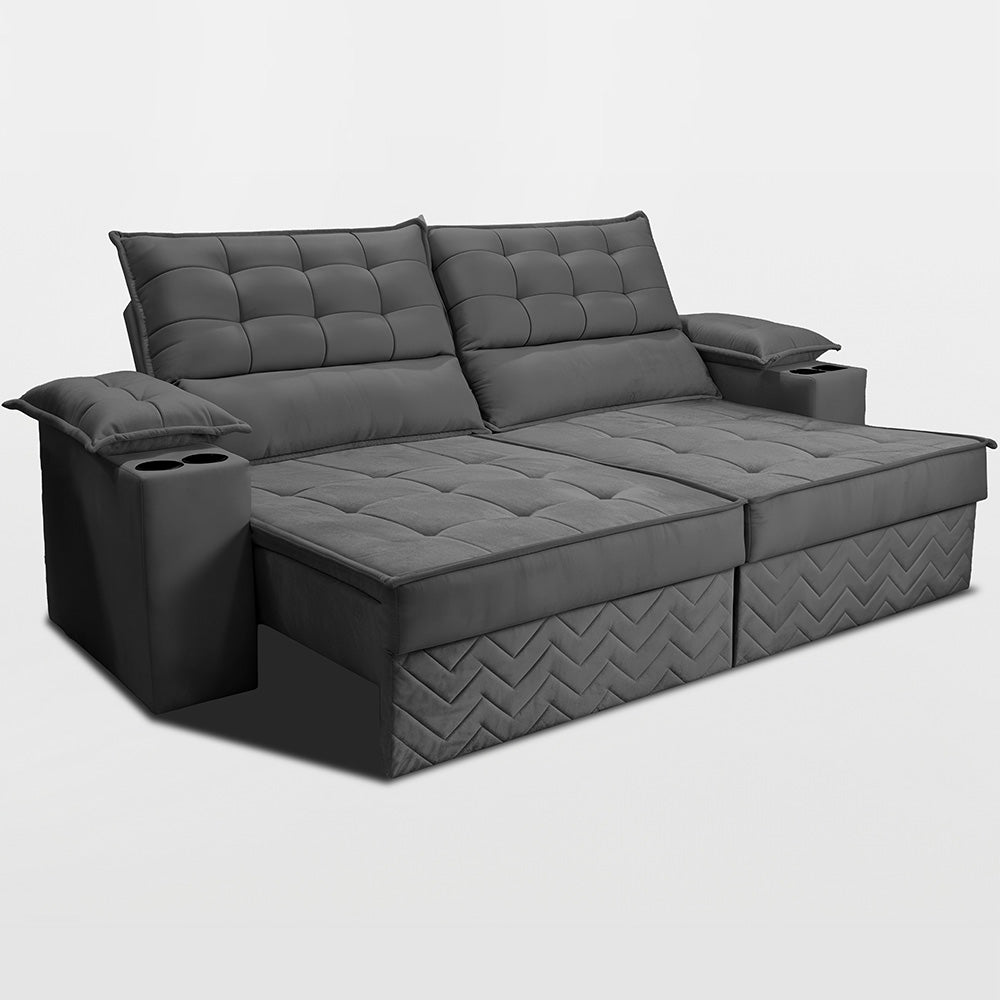 Sofá Retrátil e Reclinável 2,10m Verona com Porta Copos Velupluma Cama inBox
