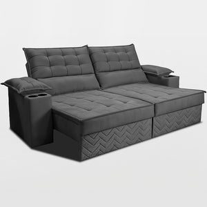 Sofá Retrátil e Reclinável 2,10m Verona com Porta Copos Velupluma Cama inBox